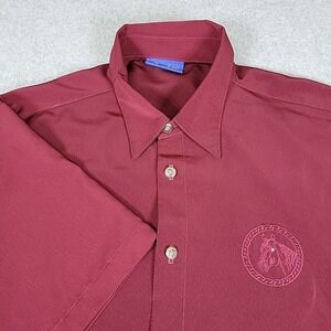 Vtg Ranchero‎ Men XL Burgundy Short Sleeve Horse Embroidery Western Dress Shirt